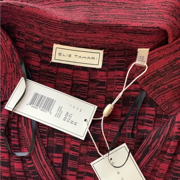 Elie Tahari Sweater Garnet Noir Ribbed Polo Midi Dress Size M• NEW WITH TAGS • - Picture 6 of 6